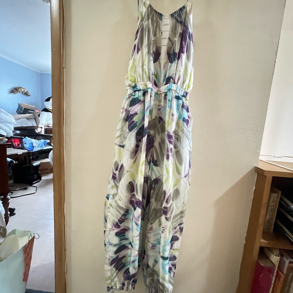 Floral Jumpsuit with Purple and Green Accents